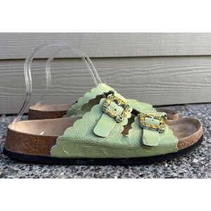 Betula by Birkenstock Rhinestone Embellished Leather Scallop Sandals Women's 9